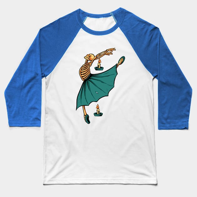 Skeleton Ballerina Candle Light Baseball T-Shirt by Mako Design 